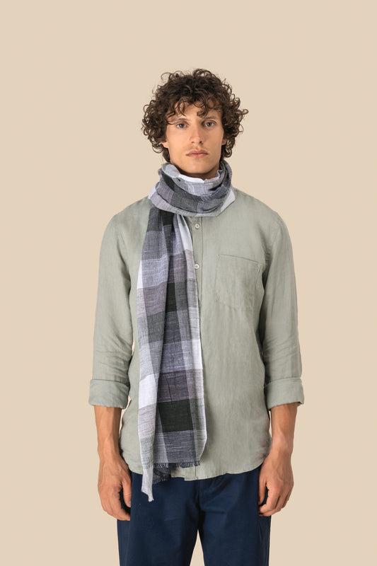 SCI07 - Sciarpa a quadri passe-partout in fine cotone naturale