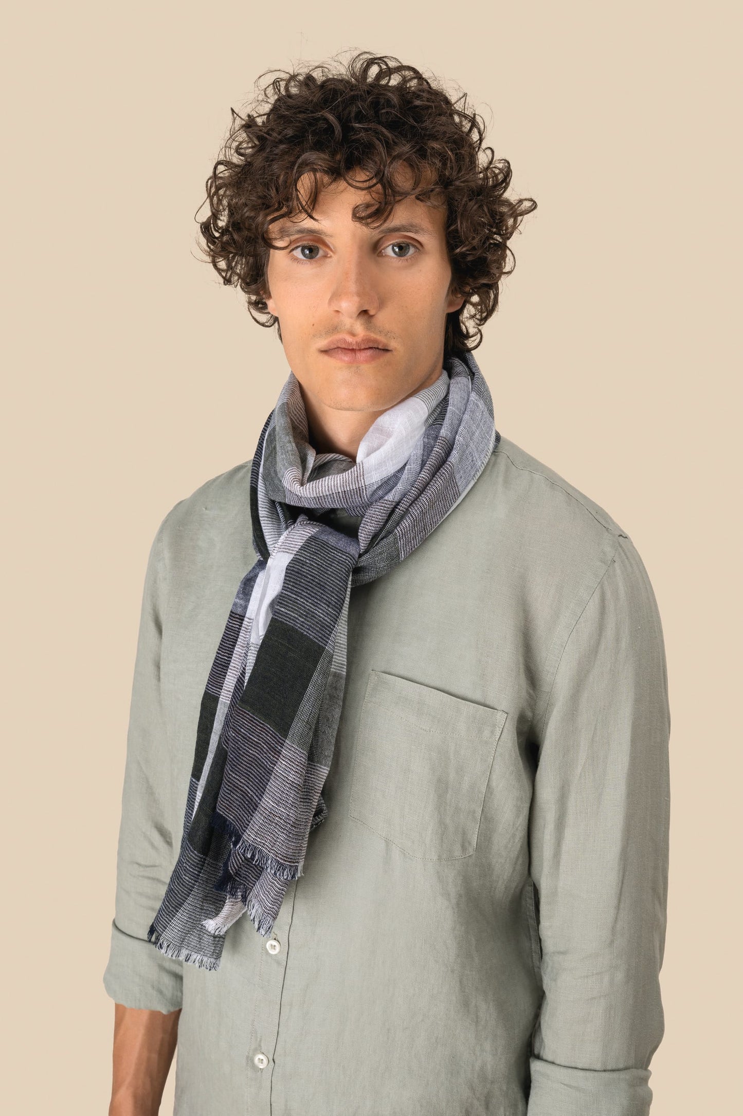 SCI07 - Sciarpa a quadri passe-partout in fine cotone naturale