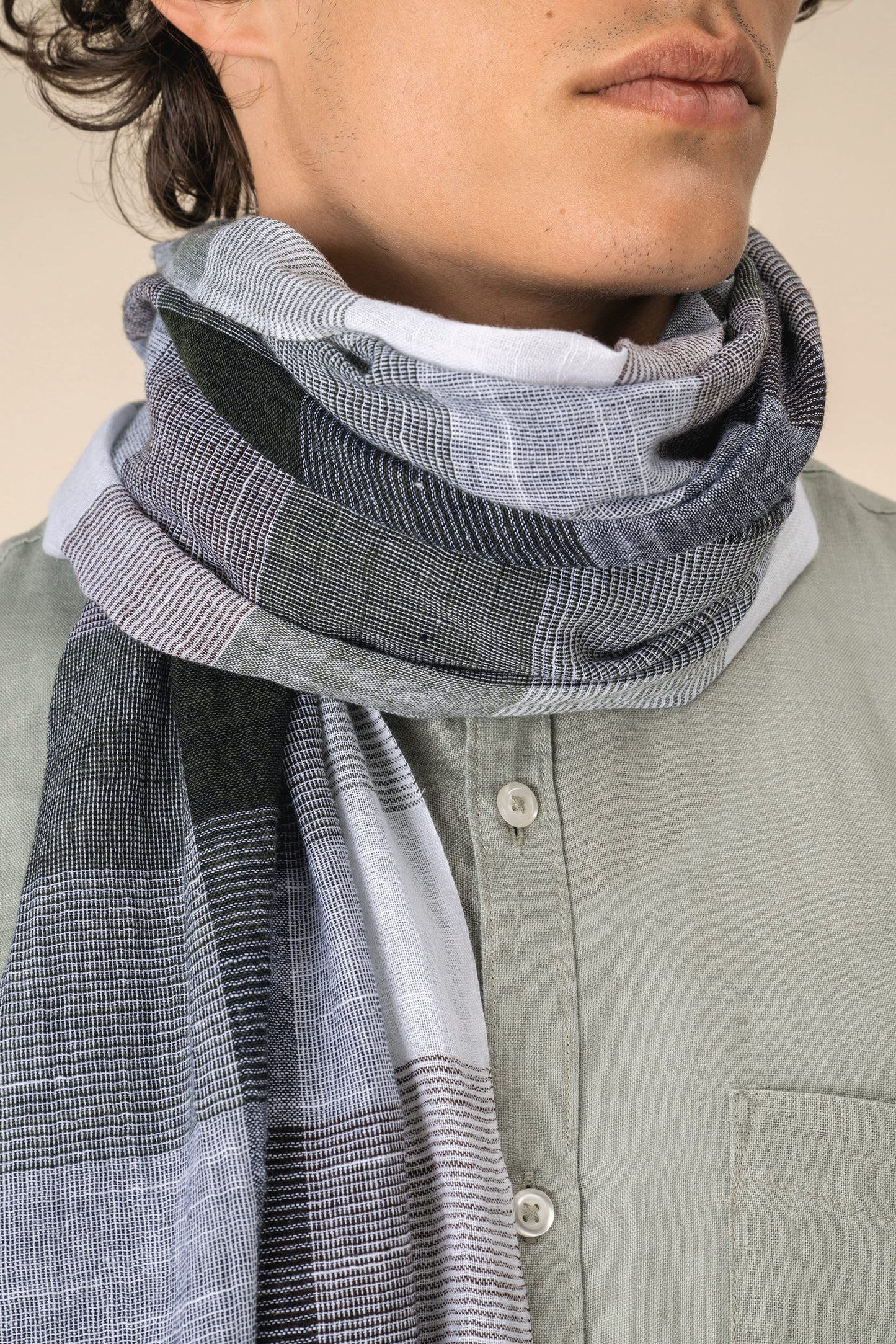 SCI07 - Sciarpa a quadri passe-partout in fine cotone naturale
